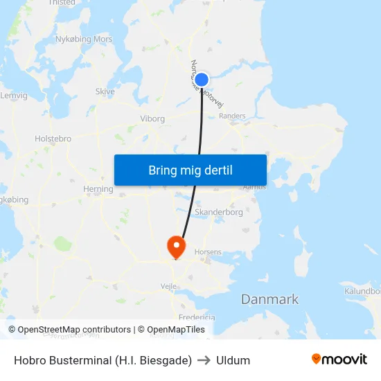 Hobro Busterminal (H.I. Biesgade) to Uldum map