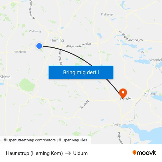 Haunstrup (Herning Kom) to Uldum map