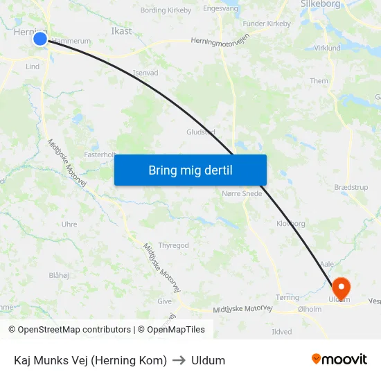 Kaj Munks Vej (Herning Kom) to Uldum map