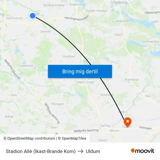 Stadion Allè (Ikast-Brande Kom) to Uldum map