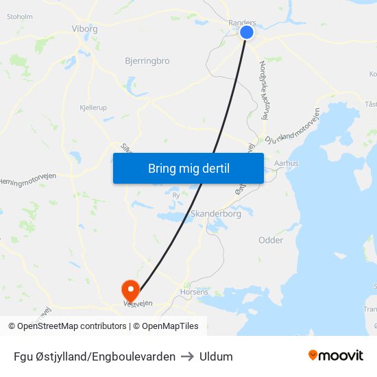 Fgu Østjylland/Engboulevarden to Uldum map