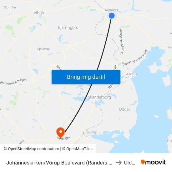 Johanneskirken/Vorup Boulevard (Randers Kom) to Uldum map