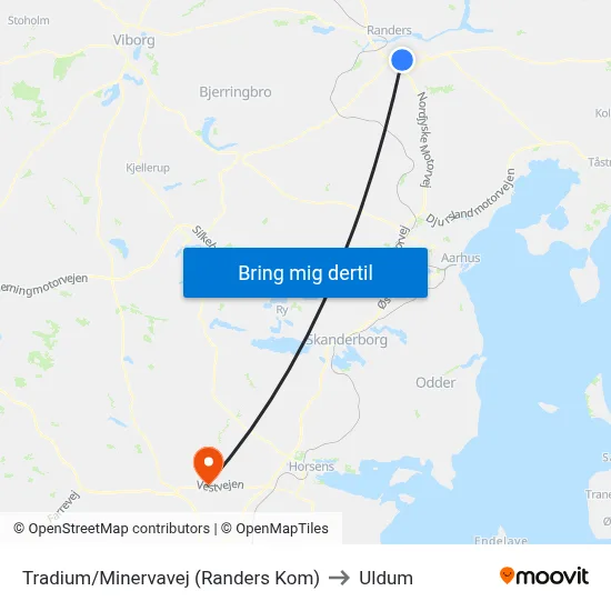 Tradium/Minervavej (Randers Kom) to Uldum map