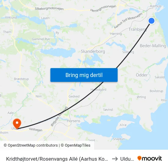 Kridthøjtorvet/Rosenvangs Allé (Aarhus Kom) to Uldum map
