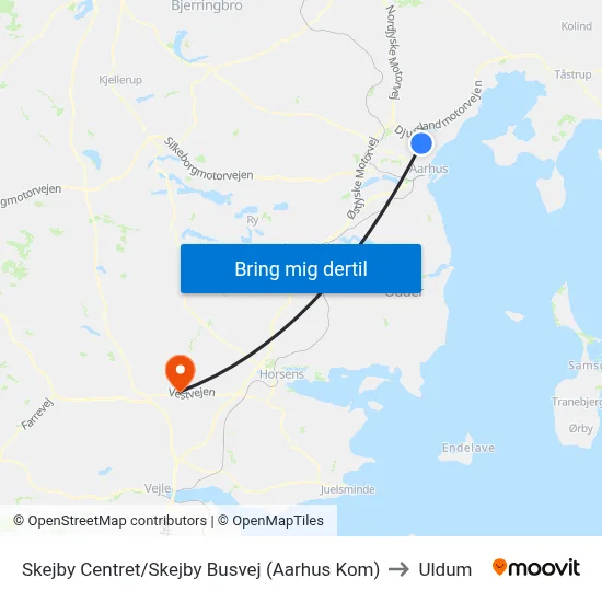 Skejby Centret/Skejby Busvej (Aarhus Kom) to Uldum map
