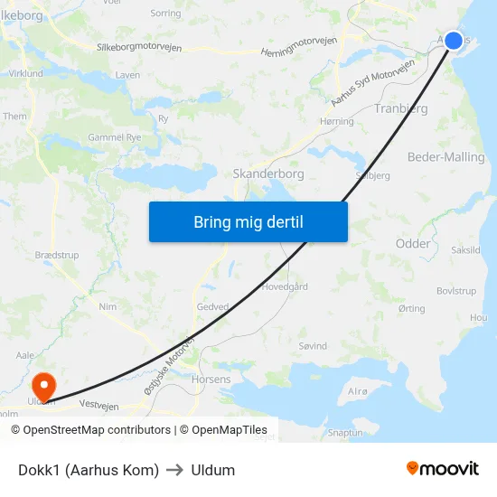 Dokk1 (Aarhus Kom) to Uldum map