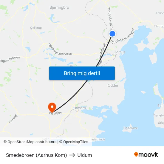 Smedebroen (Aarhus Kom) to Uldum map
