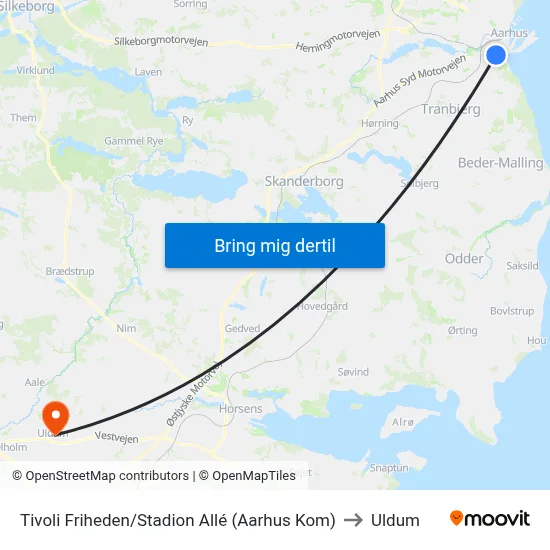 Tivoli Friheden/Stadion Allé (Aarhus Kom) to Uldum map