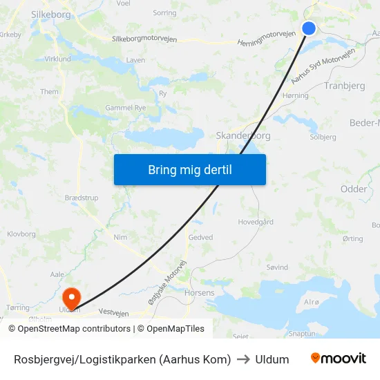 Rosbjergvej/Logistikparken (Aarhus Kom) to Uldum map