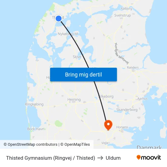 Thisted Gymnasium (Ringvej / Thisted) to Uldum map