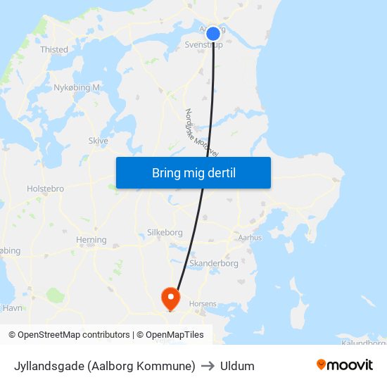 Jyllandsgade (Aalborg Kommune) to Uldum map