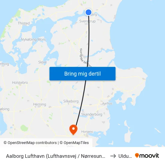 Aalborg Lufthavn (Lufthavnsvej / Nørresundby) to Uldum map