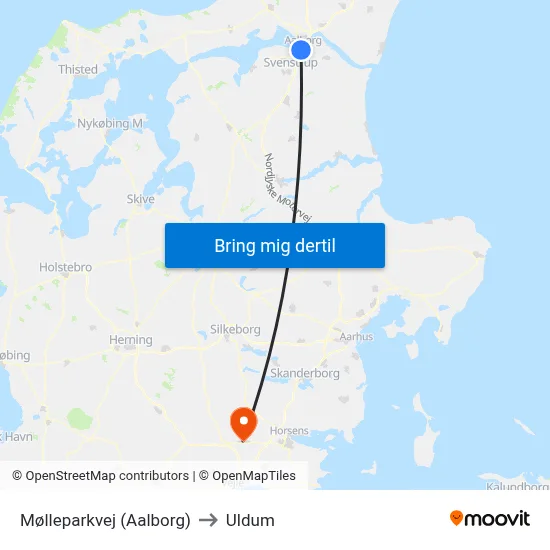 Mølleparkvej (Aalborg) to Uldum map
