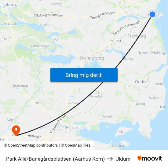 Park Allé/Banegårdspladsen (Aarhus Kom) to Uldum map