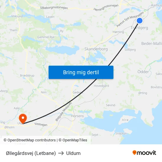 Øllegårdsvej (Letbane) to Uldum map