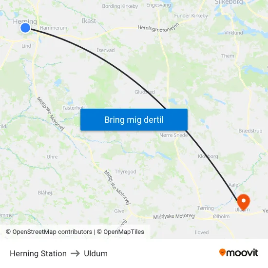 Herning Station to Uldum map