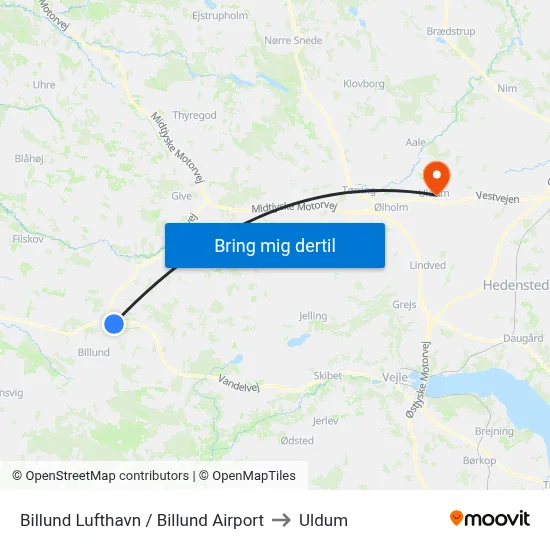Billund Lufthavn / Billund Airport to Uldum map