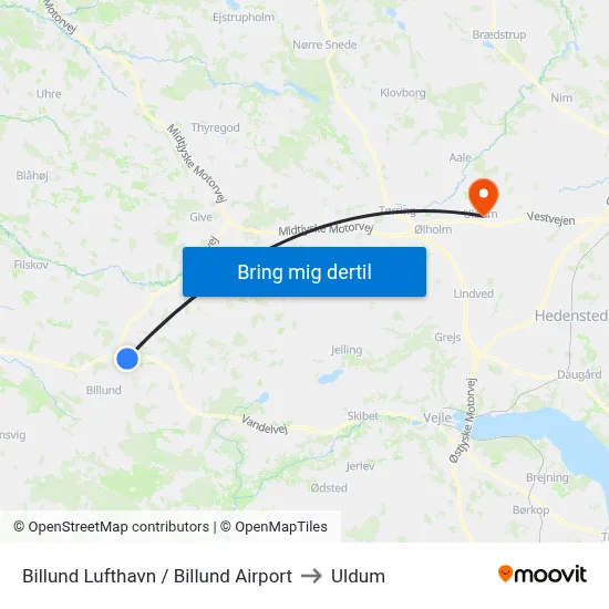 Billund Lufthavn / Billund Airport to Uldum map