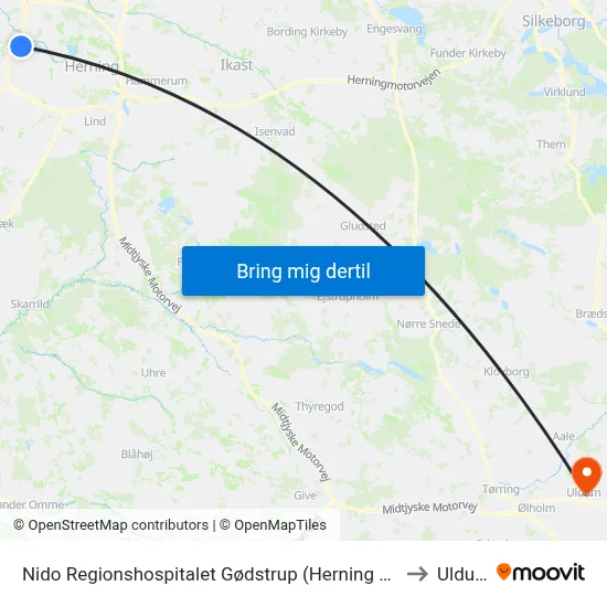 Nido Regionshospitalet Gødstrup (Herning Kom) to Uldum map