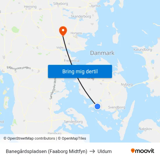 Banegårdspladsen (Faaborg Midtfyn) to Uldum map