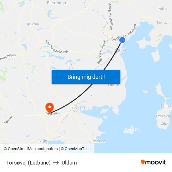 Torsøvej (Letbane) to Uldum map