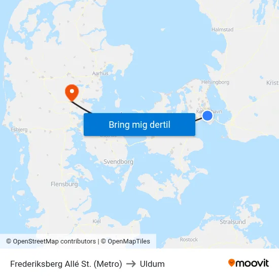 Frederiksberg Allé St. (Metro) to Uldum map