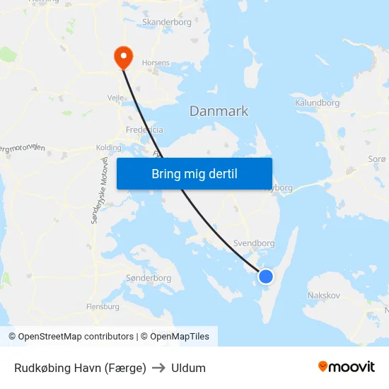 Rudkøbing Havn (Færge) to Uldum map