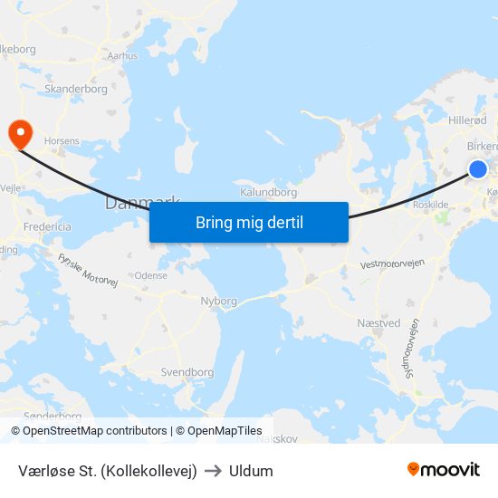 Værløse St. (Kollekollevej) to Uldum map