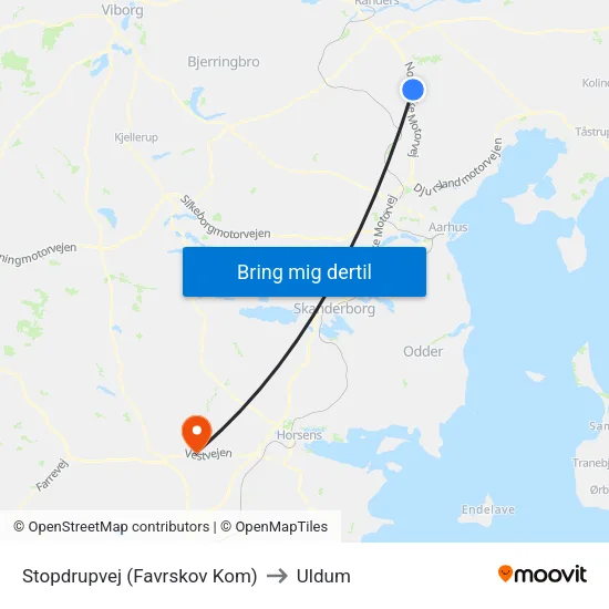 Stopdrupvej (Favrskov Kom) to Uldum map