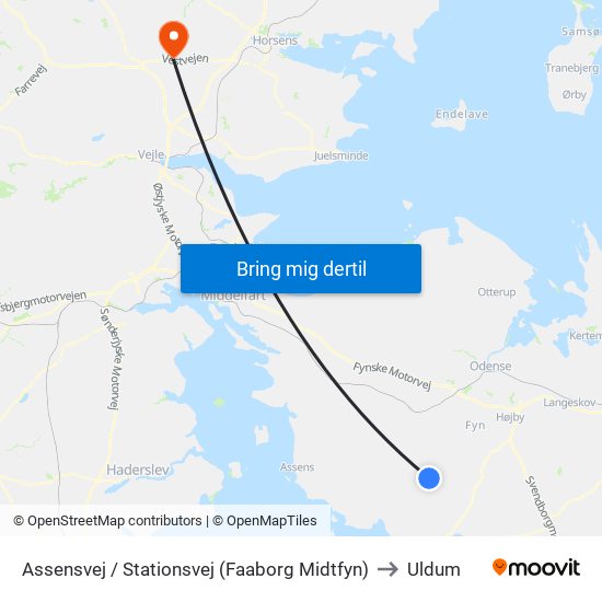 Assensvej / Stationsvej (Faaborg Midtfyn) to Uldum map
