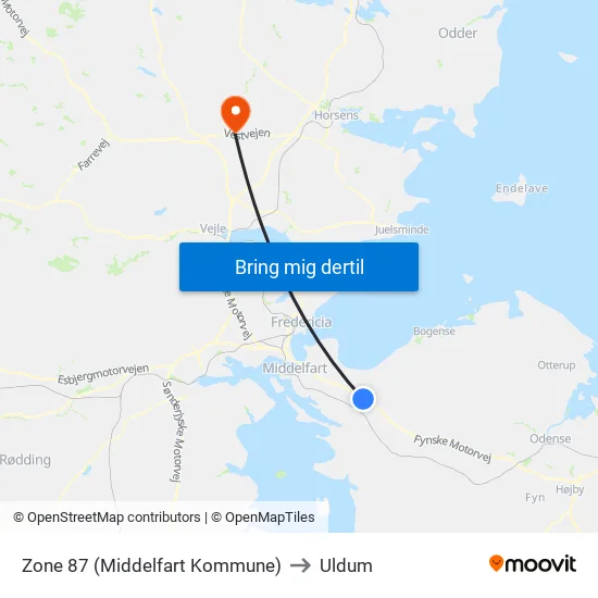 Zone 87 (Middelfart Kommune) to Uldum map