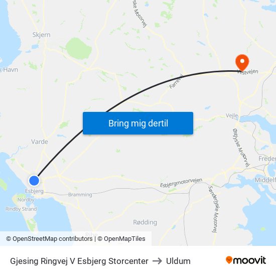 Gjesing Ringvej V Esbjerg Storcenter to Uldum map