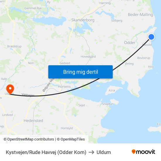 Kystvejen/Rude Havvej (Odder Kom) to Uldum map