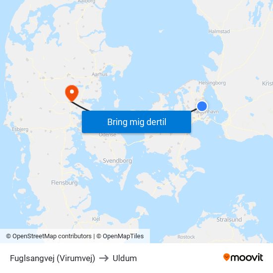 Fuglsangvej (Virumvej) to Uldum map