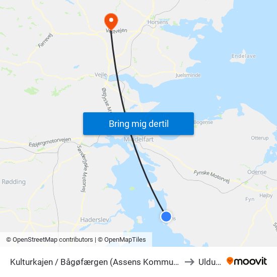 Kulturkajen / Bågøfærgen (Assens Kommune) to Uldum map