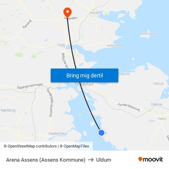 Arena Assens (Assens Kommune) to Uldum map