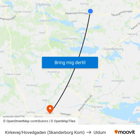 Kirkevej/Hovedgaden (Skanderborg Kom) to Uldum map