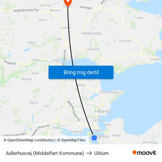 Adlerhusvej (Middelfart Kommune) to Uldum map