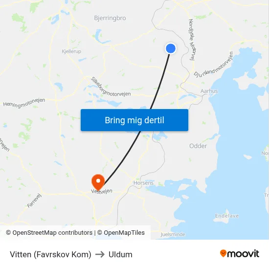 Vitten (Favrskov Kom) to Uldum map