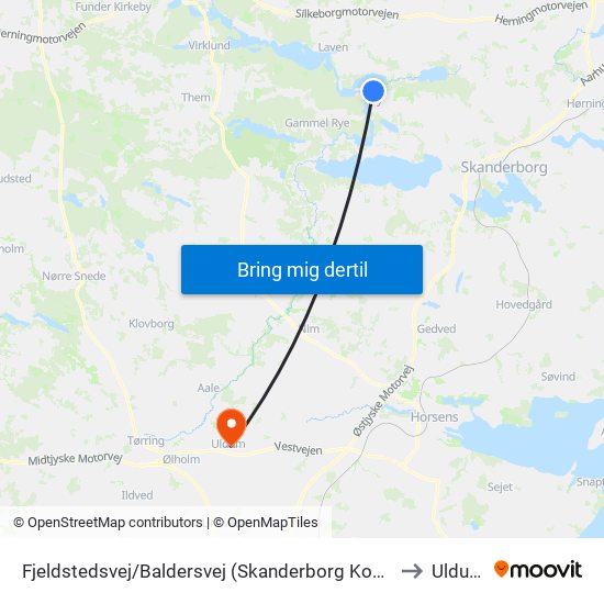 Fjeldstedsvej/Baldersvej (Skanderborg Kom) to Uldum map