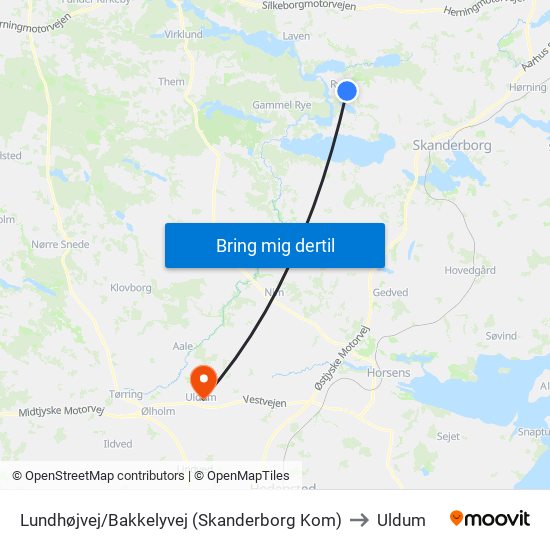 Lundhøjvej/Bakkelyvej (Skanderborg Kom) to Uldum map