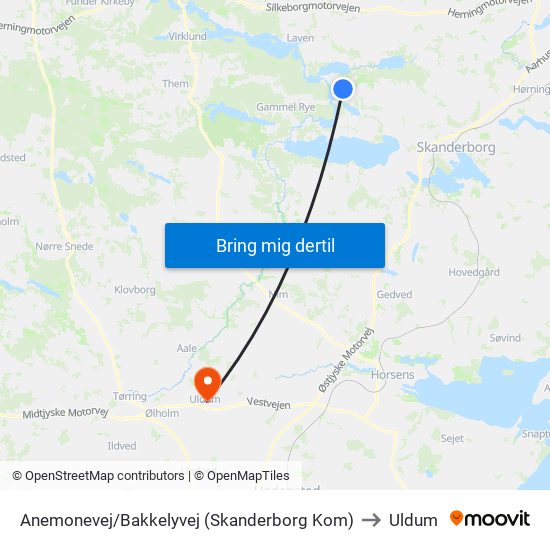 Anemonevej/Bakkelyvej (Skanderborg Kom) to Uldum map