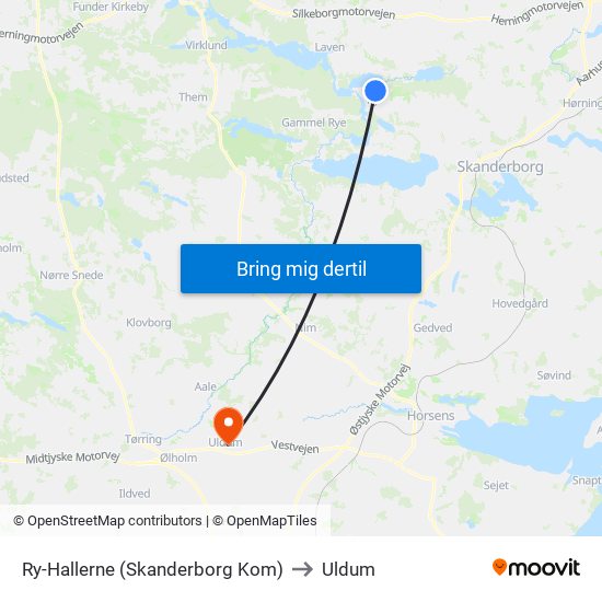 Ry-Hallerne (Skanderborg Kom) to Uldum map