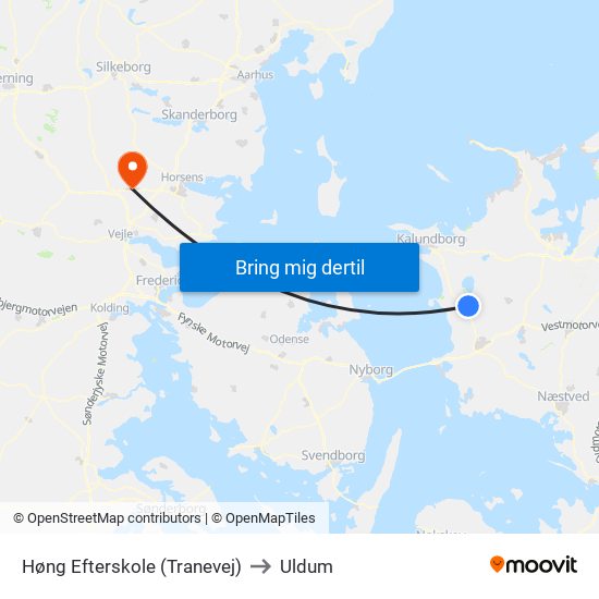 Høng Efterskole (Tranevej) to Uldum map
