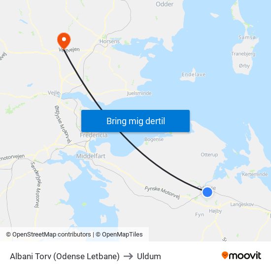 Albani Torv (Odense Letbane) to Uldum map