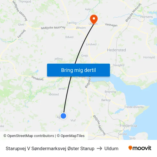 Starupvej V Søndermarksvej Øster Starup to Uldum map