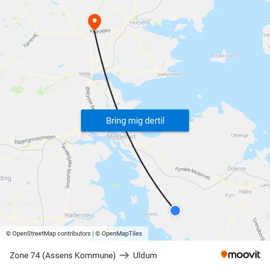 Zone 74 (Assens Kommune) to Uldum map