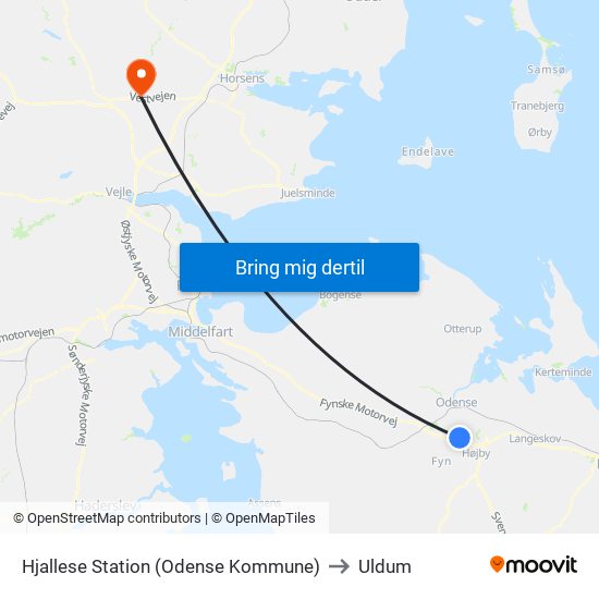 Hjallese Station (Odense Kommune) to Uldum map