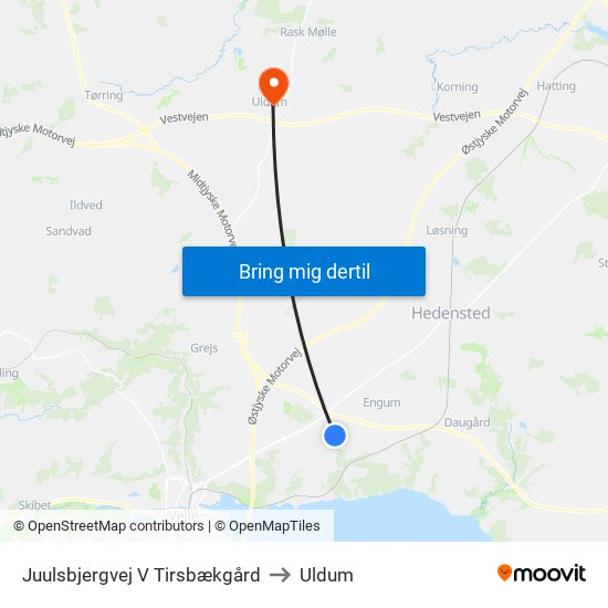 Juulsbjergvej V Tirsbækgård to Uldum map
