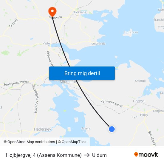 Højbjergvej 4 (Assens Kommune) to Uldum map